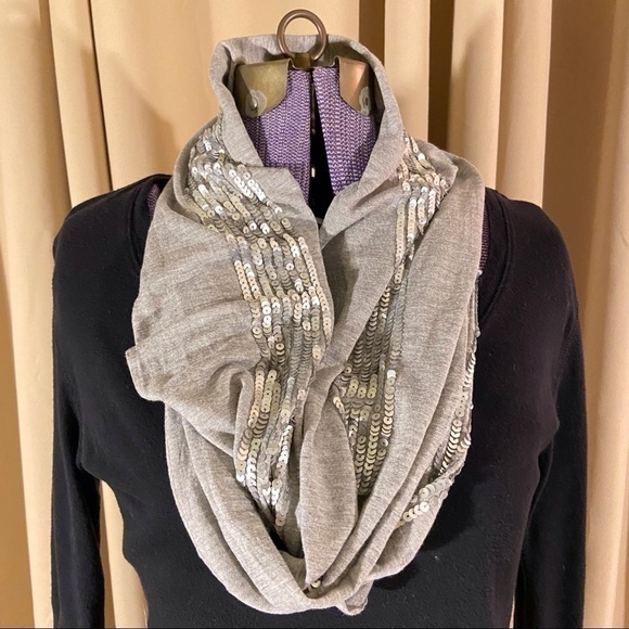 🦄 Cejon Accessories 2 Skinny Sequin Infinity Scarfs Gray Silver Brown Gold - Picture 8 of 12
